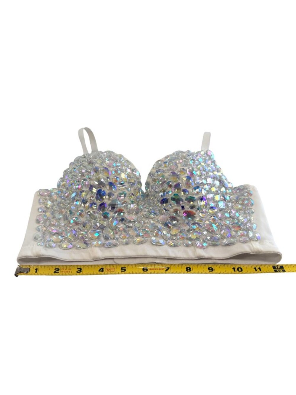 SPARKLY Faceted Crystal Embellished White Bralette Bra Top Adjustable 34/75 - Picture 7 of 14